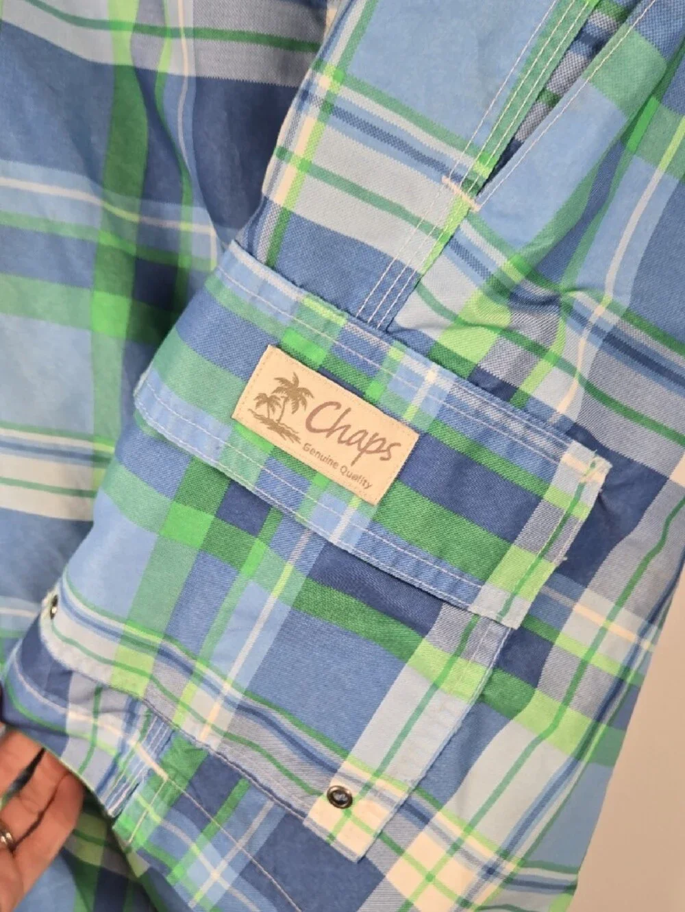 Chaps Men's Blue & Green Plaid Swim Board Shorts with Cargo Pocket